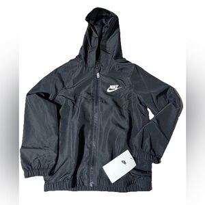 Nike Dri-Fit Boys Size 6 Zipper Hooded Jacket Black With White Logo